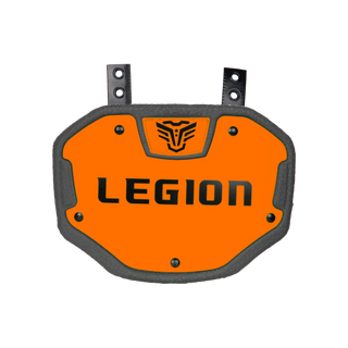 LEGION M-Series Highlight Football Back Plate in orange and gray with black logo