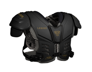 Black shoulder pad with 'Legion' branding on a white background