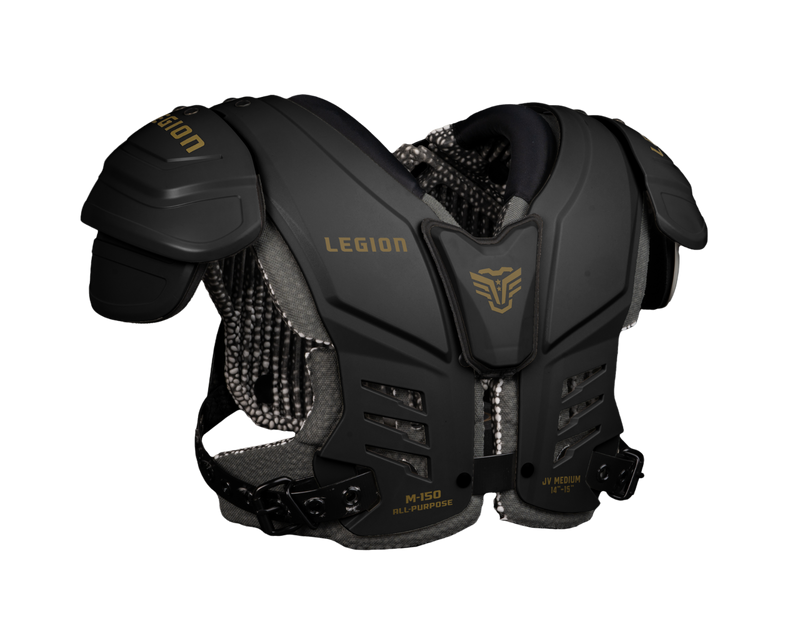 LEGION M-150 Football Shoulder Pads in black with gold branding