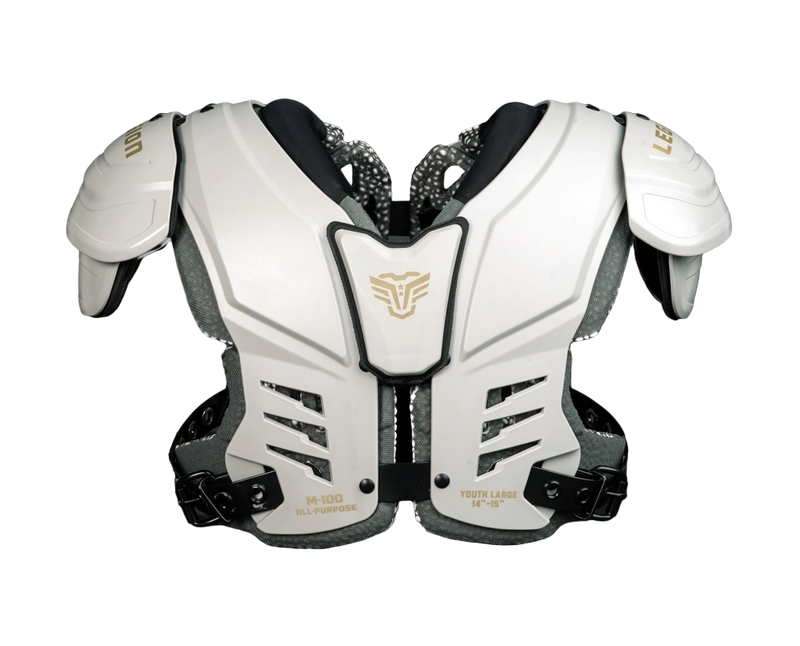 LEGION M-100 Youth Football Shoulder Pads, white with gold accents